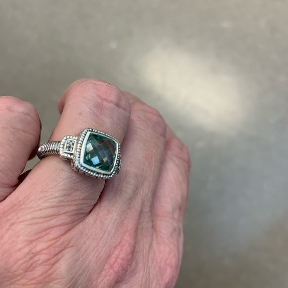 Judith Ripka SS, green amethyst and CZ -size 6.75 ring - Picture 9 of 14